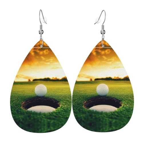Golf-Course Teardrop Leder Ohrringe Damen Druck Anhänger mit Haken Mode Vintage Party Alltag, Einheitsgröße, Leder Golf-Course Teardrop Leder Ohrringe Damen Druck Anhänger mit Haken Mode Vintage Party Alltag, Einheitsgröße, Leder von FHIZOAL
