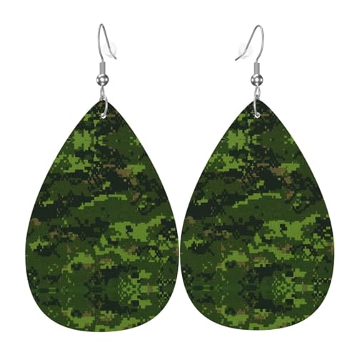 Grüne Armee Digital Camouflage Teardrop Leder Ohrringe Damen Druck Anhänger mit Haken Mode Vintage Party Alltag, Einheitsgröße, Leder Grüne Armee Digital Camouflage Teardrop Leder Ohrringe Damen Druck Anhänger mit Haken Mode Vintage Party Alltag, Einheitsgröße, Leder von FHIZOAL
