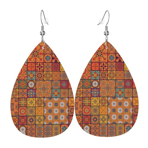 Gruppe von marokkanischen geometrischen tropfenförmigen Lederohrringen Damen Druck Anhänger mit Haken Mode Vintage Party Alltag, Einheitsgröße, Leder Gruppe von marokkanischen geometrischen tropfenförmigen Lederohrringen Damen Druck Anhänger mit Haken Mode Vintage Party Alltag, Einheitsgröße, Leder von FHIZOAL