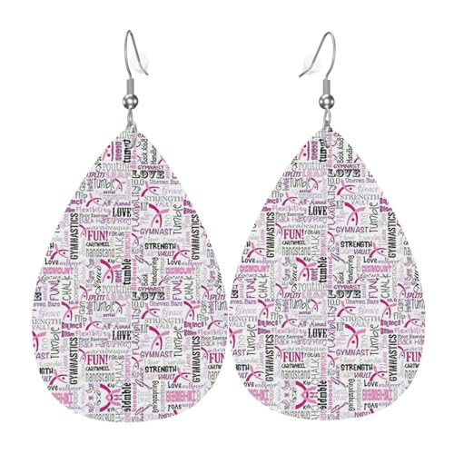 Gymnastik Rosa Teardrop Leder Ohrringe Damen Druck Anhänger mit Haken Mode Vintage Party Alltag, Einheitsgröße, Leder Gymnastik Rosa Teardrop Leder Ohrringe Damen Druck Anhänger mit Haken Mode Vintage Party Alltag, Einheitsgröße, Leder von FHIZOAL