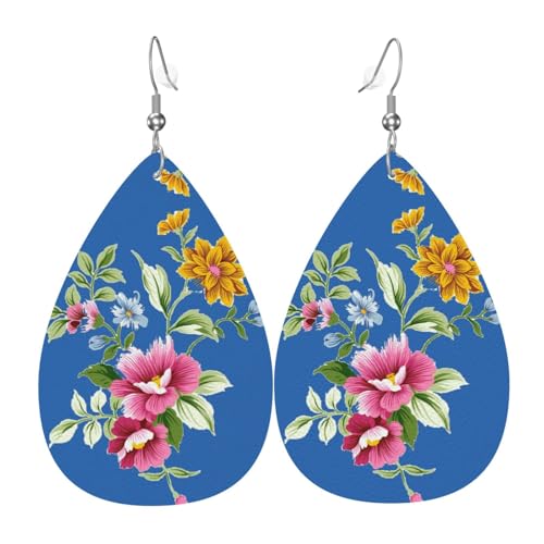 Handbemalte Blume Tropfen Leder Ohrringe Damen Druck Anhänger mit Haken Mode Vintage Party Alltag, Einheitsgröße, Leder Handbemalte Blume Tropfen Leder Ohrringe Damen Druck Anhänger mit Haken Mode Vintage Party Alltag, Einheitsgröße, Leder von FHIZOAL