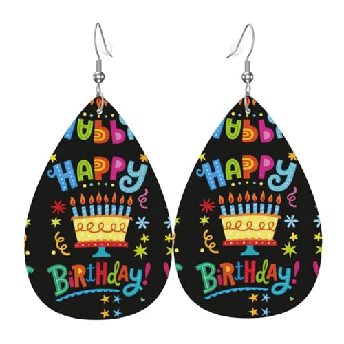 Happy Birthday Big Cake Teardrop Leder Ohrringe Damen Druck Anhänger mit Haken Mode Vintage Party Alltag, Einheitsgröße, Leder Happy Birthday Big Cake Teardrop Leder Ohrringe Damen Druck Anhänger mit Haken Mode Vintage Party Alltag, Einheitsgröße, Leder von FHIZOAL