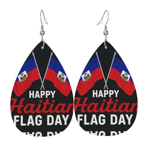 Happy Haitianische Teardrop Leder Ohrringe Damen Druck Anhänger mit Haken Mode Vintage Party Alltag, Einheitsgröße, Leder Happy Haitianische Teardrop Leder Ohrringe Damen Druck Anhänger mit Haken Mode Vintage Party Alltag, Einheitsgröße, Leder von FHIZOAL