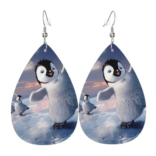 Happy Pinguin Teardrop Leder Ohrringe Damen Druck Anhänger mit Haken Mode Vintage Party Alltag, Einheitsgröße, Leder Happy Pinguin Teardrop Leder Ohrringe Damen Druck Anhänger mit Haken Mode Vintage Party Alltag, Einheitsgröße, Leder von FHIZOAL