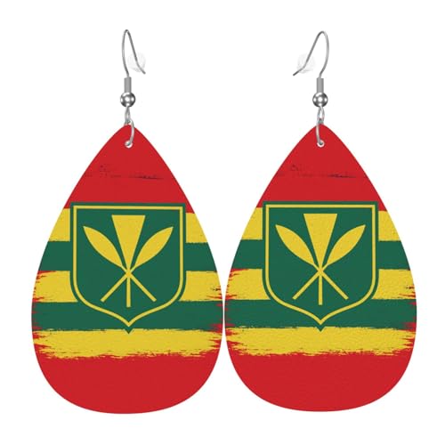 Hawaiianische Flagge Teardrop Leder Ohrringe Damen Druck Anhänger mit Haken Mode Vintage Party Alltag, Einheitsgröße, Leder von FHIZOAL