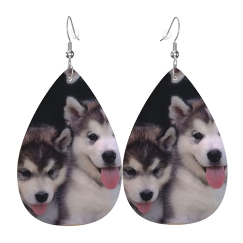 Husky Dog Teardrop Leder Ohrringe Damen Druck Anhänger mit Haken Mode Vintage Party Alltag, Einheitsgröße, Leder Husky Dog Teardrop Leder Ohrringe Damen Druck Anhänger mit Haken Mode Vintage Party Alltag, Einheitsgröße, Leder von FHIZOAL