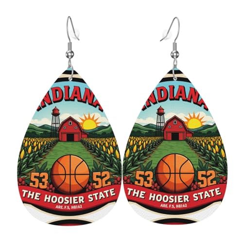 Indiana Basketball Bauernhof Szene Teardrop Leder Ohrringe Damen Druck Anhänger mit Haken Mode Vintage Party Alltag, Einheitsgröße, Leder Indiana Basketball Bauernhof Szene Teardrop Leder Ohrringe Damen Druck Anhänger mit Haken Mode Vintage Party Alltag, Einheitsgröße, Leder von FHIZOAL