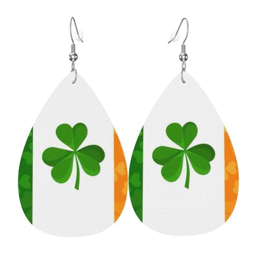 Irische Flagge Teardrop Leder Ohrringe Damen Druck Anhänger mit Haken Mode Vintage Party Alltag, Einheitsgröße, Leder Irische Flagge Teardrop Leder Ohrringe Damen Druck Anhänger mit Haken Mode Vintage Party Alltag, Einheitsgröße, Leder von FHIZOAL