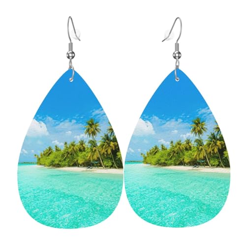Island With Sandy Beach And Palm Tree Teardrop Leather Earrings Ladies Print Pendant With Hook Fashion Vintage Party Daily Wear, Einheitsgröße, Leder Island With Sandy Beach And Palm Tree Teardrop Leather Earrings Ladies Print Pendant With Hook Fashion Vintage Party Daily Wear, Einheitsgröße, Leder von FHIZOAL