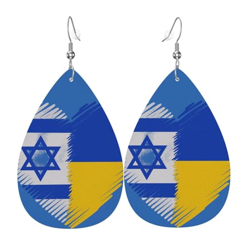 Israel und Ukraine Teardrop Leder Ohrringe Damen Druck Anhänger mit Haken Mode Vintage Party Alltag, Einheitsgröße, Leder Israel und Ukraine Teardrop Leder Ohrringe Damen Druck Anhänger mit Haken Mode Vintage Party Alltag, Einheitsgröße, Leder von FHIZOAL