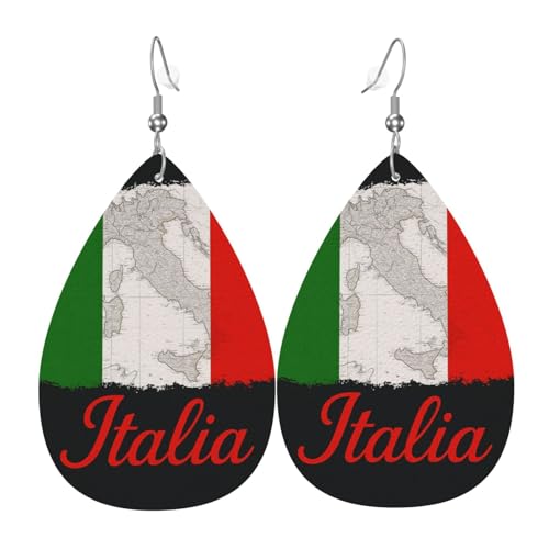 Italienische Flagge Teardrop Leder Ohrringe Damen Druck Anhänger mit Haken Mode Vintage Party Alltag, Einheitsgröße, Leder Italienische Flagge Teardrop Leder Ohrringe Damen Druck Anhänger mit Haken Mode Vintage Party Alltag, Einheitsgröße, Leder von FHIZOAL