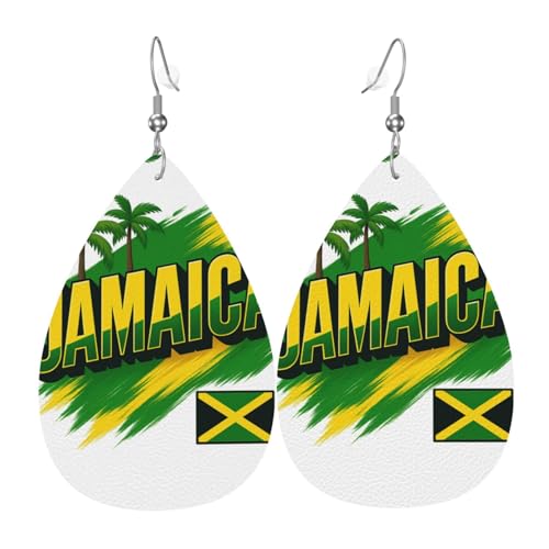 Jamaika-Flagge, Teardrop Leder Ohrringe Damen Druck Anhänger mit Haken Mode Vintage Party Alltag, Einheitsgröße, Leder Jamaika-Flagge, Teardrop Leder Ohrringe Damen Druck Anhänger mit Haken Mode Vintage Party Alltag, Einheitsgröße, Leder von FHIZOAL