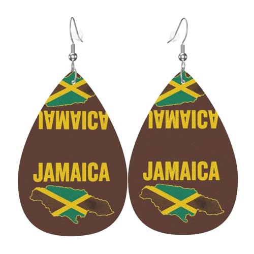 Jamaika Karte Flagge Kontur Teardrop Leder Ohrringe Damen Druck Anhänger mit Haken Mode Vintage Party Alltag, Einheitsgröße, Leder Jamaika Karte Flagge Kontur Teardrop Leder Ohrringe Damen Druck Anhänger mit Haken Mode Vintage Party Alltag, Einheitsgröße, Leder von FHIZOAL