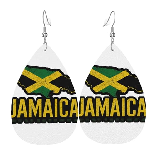 Jamaika-Karte Umriss Teardrop Leder Ohrringe Damen Druck Anhänger mit Haken Mode Vintage Party Alltag, Einheitsgröße, Leder Jamaika-Karte Umriss Teardrop Leder Ohrringe Damen Druck Anhänger mit Haken Mode Vintage Party Alltag, Einheitsgröße, Leder von FHIZOAL