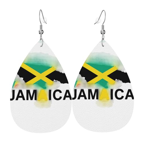 Jamaika-Karte umreißt tropfenförmige Leder-Ohrringe Damen Druck Anhänger mit Haken Mode Vintage Party Alltag, Einheitsgröße, Leder Jamaika-Karte umreißt tropfenförmige Leder-Ohrringe Damen Druck Anhänger mit Haken Mode Vintage Party Alltag, Einheitsgröße, Leder von FHIZOAL