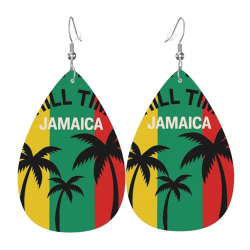 Jamaika Palm Grove Teardrop Leder Ohrringe Damen Druck Anhänger mit Haken Mode Vintage Party Alltag, Einheitsgröße, Leder Jamaika Palm Grove Teardrop Leder Ohrringe Damen Druck Anhänger mit Haken Mode Vintage Party Alltag, Einheitsgröße, Leder von FHIZOAL