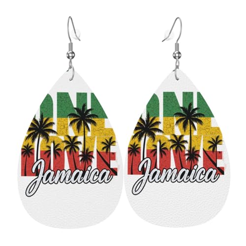 Jamaika Palm Teardrop Leder Ohrringe Damen Druck Anhänger mit Haken Mode Vintage Party Alltag, Einheitsgröße, Leder von FHIZOAL