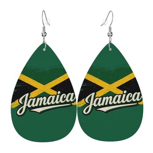 Jamaikanische Flaggenelemente Teardrop Leder Ohrringe Damen Druck Anhänger mit Haken Mode Vintage Party Alltag, Einheitsgröße, Leder Jamaikanische Flaggenelemente Teardrop Leder Ohrringe Damen Druck Anhänger mit Haken Mode Vintage Party Alltag, Einheitsgröße, Leder von FHIZOAL
