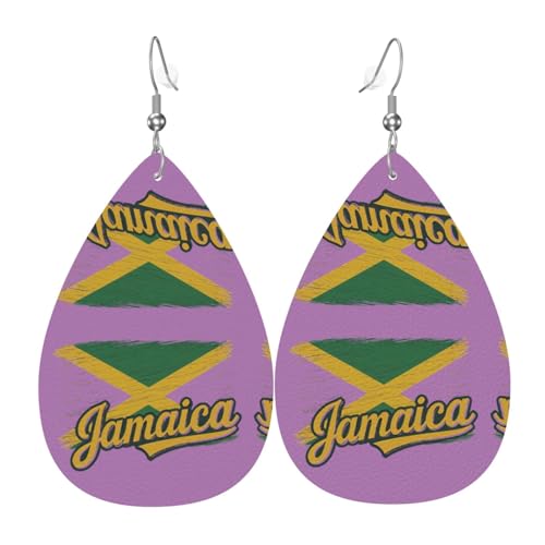 Jamaikanisches Muster Teardrop Leder Ohrringe Damen Druck Anhänger mit Haken Mode Vintage Party Alltag, Einheitsgröße, Leder von FHIZOAL