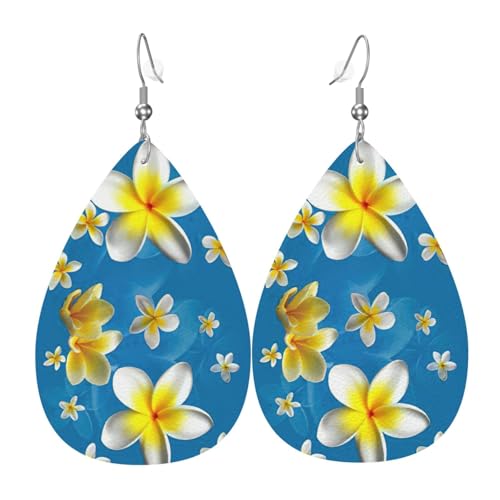 Jasmin Teardrop Leder Ohrringe Damen Druck Anhänger mit Haken Mode Vintage Party Alltag, Einheitsgröße, Leder von FHIZOAL