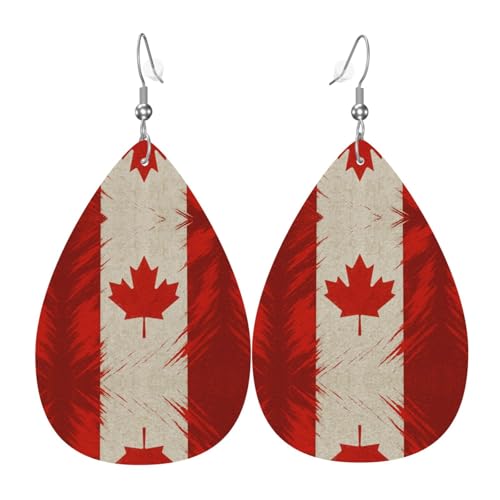 Kanadische Teardrop Leder Ohrringe Damen Druck Anhänger mit Haken Mode Vintage Party Alltag, Einheitsgröße, Leder Kanadische Teardrop Leder Ohrringe Damen Druck Anhänger mit Haken Mode Vintage Party Alltag, Einheitsgröße, Leder von FHIZOAL