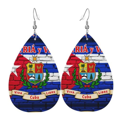 Kuba-Flagge mit Patria Teardrop Leder Ohrringe Damen Druck Anhänger mit Haken Mode Vintage Party Alltag, Einheitsgröße, Leder Kuba-Flagge mit Patria Teardrop Leder Ohrringe Damen Druck Anhänger mit Haken Mode Vintage Party Alltag, Einheitsgröße, Leder von FHIZOAL