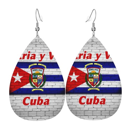 Kuba-Flagge mit Patria Teardrop Leder Ohrringe Damen Druck Anhänger mit Haken Mode Vintage Party Alltag, Einheitsgröße, Leder Kuba-Flagge mit Patria Teardrop Leder Ohrringe Damen Druck Anhänger mit Haken Mode Vintage Party Alltag, Einheitsgröße, Leder von FHIZOAL