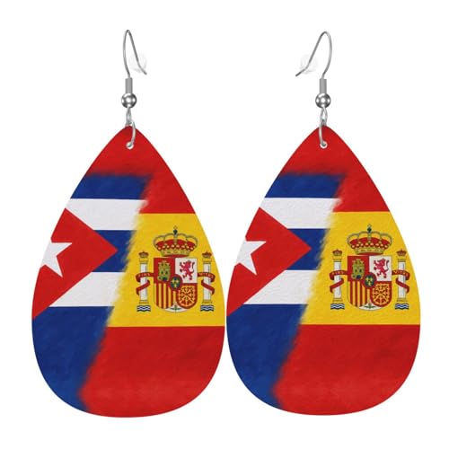 Kuba und Spanien Teardrop Leder Ohrringe Damen Druck Anhänger mit Haken Mode Vintage Party Alltag, Einheitsgröße, Leder von FHIZOAL