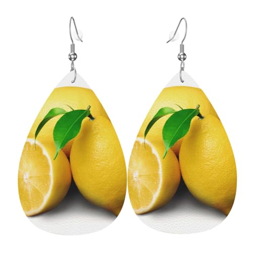 Lemon Teardrop Leder Ohrringe Damen Druck Anhänger mit Haken Mode Vintage Party Alltag, Einheitsgröße, Leder Lemon Teardrop Leder Ohrringe Damen Druck Anhänger mit Haken Mode Vintage Party Alltag, Einheitsgröße, Leder von FHIZOAL