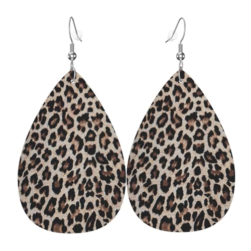 Leopardenmuster Druck Teardrop Leder Ohrringe Damen Druck Anhänger mit Haken Mode Vintage Party Alltag, Einheitsgröße, Leder von FHIZOAL