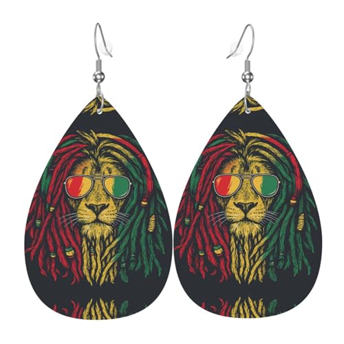 Löwe mit Sonnenbrille Teardrop Leder Ohrringe Damen Druck Anhänger mit Haken Mode Vintage Party Alltag, Einheitsgröße, Leder Löwe mit Sonnenbrille Teardrop Leder Ohrringe Damen Druck Anhänger mit Haken Mode Vintage Party Alltag, Einheitsgröße, Leder von FHIZOAL
