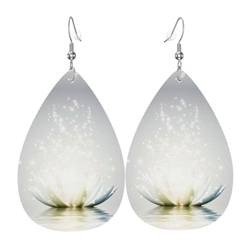 Lotus Petals Teardrop Leder Ohrringe Damen Druck Anhänger mit Haken Mode Vintage Party Alltag, Einheitsgröße, Leder Lotus Petals Teardrop Leder Ohrringe Damen Druck Anhänger mit Haken Mode Vintage Party Alltag, Einheitsgröße, Leder von FHIZOAL