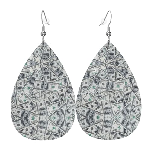 Lustige Dollar Money Teardrop Leder Ohrringe Damen Druck Anhänger mit Haken Mode Vintage Party Alltag, Einheitsgröße, Leder Lustige Dollar Money Teardrop Leder Ohrringe Damen Druck Anhänger mit Haken Mode Vintage Party Alltag, Einheitsgröße, Leder von FHIZOAL