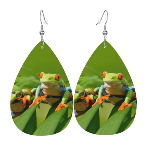 Lustige Frösche Teardrop Leder Ohrringe Damen Druck Anhänger mit Haken Mode Vintage Party Alltag, Einheitsgröße, Leder Lustige Frösche Teardrop Leder Ohrringe Damen Druck Anhänger mit Haken Mode Vintage Party Alltag, Einheitsgröße, Leder von FHIZOAL