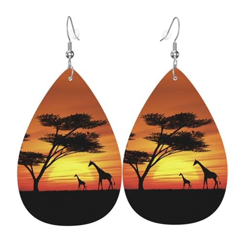 Lustiger afrikanischer Sonnenuntergang Teardrop Leder Ohrringe Damen Druck Anhänger mit Haken Mode Vintage Party Alltag, Einheitsgröße, Leder Lustiger afrikanischer Sonnenuntergang Teardrop Leder Ohrringe Damen Druck Anhänger mit Haken Mode Vintage Party Alltag, Einheitsgröße, Leder von FHIZOAL