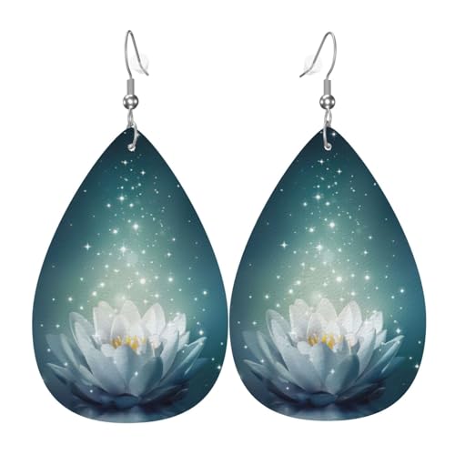 Magic Lotus Floral Teardrop Leder Ohrringe Damen Druck Anhänger mit Haken Mode Vintage Party Alltag, Einheitsgröße, Leder Magic Lotus Floral Teardrop Leder Ohrringe Damen Druck Anhänger mit Haken Mode Vintage Party Alltag, Einheitsgröße, Leder von FHIZOAL