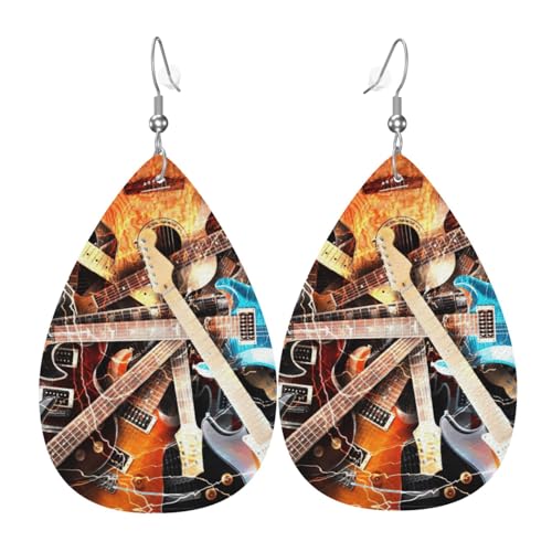 Magische E-Gitarre Musik Teardrop Leder Ohrringe Damen Druck Anhänger mit Haken Mode Vintage Party Alltag, Einheitsgröße, Leder Magische E-Gitarre Musik Teardrop Leder Ohrringe Damen Druck Anhänger mit Haken Mode Vintage Party Alltag, Einheitsgröße, Leder von FHIZOAL