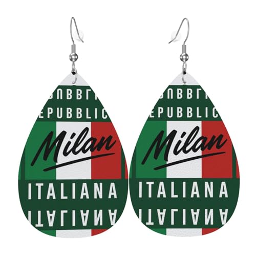 Mailand, Italien Teardrop Leder Ohrringe Damen Druck Anhänger mit Haken Mode Vintage Party Alltag, Einheitsgröße, Leder von FHIZOAL