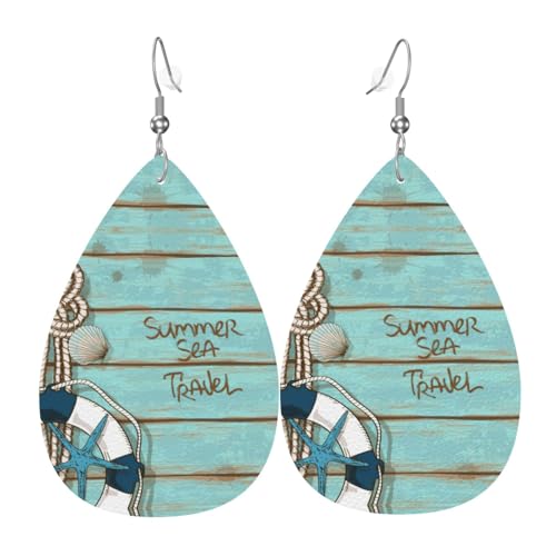 Marine Life Sea Deck Teardrop Leder Ohrringe Damen Druck Anhänger mit Haken Mode Vintage Party Alltag, Einheitsgröße, Leder von FHIZOAL