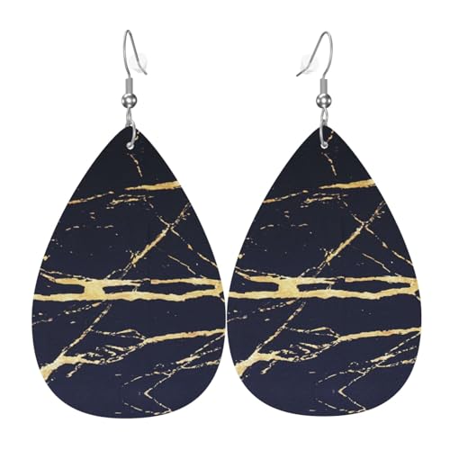 Marmor Teardrop Leder Ohrringe Damen Druck Anhänger mit Haken Mode Vintage Party Alltag, Einheitsgröße, Leder von FHIZOAL