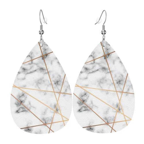 Marmorierte Textur Teardrop Leder Ohrringe Damen Druck Anhänger mit Haken Mode Vintage Party Alltag, Einheitsgröße, Leder von FHIZOAL