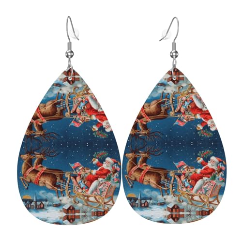 Merry Christmas Teardrop Leder Ohrringe Damen Druck Anhänger mit Haken Mode Vintage Party Alltag, Einheitsgröße, Leder Merry Christmas Teardrop Leder Ohrringe Damen Druck Anhänger mit Haken Mode Vintage Party Alltag, Einheitsgröße, Leder von FHIZOAL