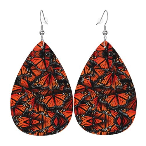 Monarch Schmetterlinge Teardrop Leder Ohrringe Damen Druck Anhänger mit Haken Mode Vintage Party Alltag, Einheitsgröße, Leder von FHIZOAL