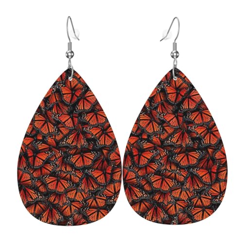 Monarch Schmetterlinge Teardrop Leder Ohrringe Damen Druck Anhänger mit Haken Mode Vintage Party Alltag, Einheitsgröße, Leder Monarch Schmetterlinge Teardrop Leder Ohrringe Damen Druck Anhänger mit Haken Mode Vintage Party Alltag, Einheitsgröße, Leder von FHIZOAL