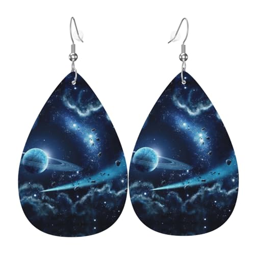 Mond Sterne und Planeten Teardrop Leder Ohrringe Damen Druck Anhänger mit Haken Mode Vintage Party Alltag, Einheitsgröße, Leder Mond Sterne und Planeten Teardrop Leder Ohrringe Damen Druck Anhänger mit Haken Mode Vintage Party Alltag, Einheitsgröße, Leder von FHIZOAL