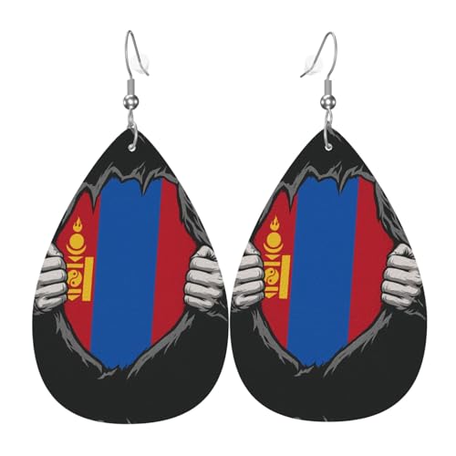 Mongolische Flagge Teardrop Leder Ohrringe Damen Druck Anhänger mit Haken Mode Vintage Party Alltag, Einheitsgröße, Leder Mongolische Flagge Teardrop Leder Ohrringe Damen Druck Anhänger mit Haken Mode Vintage Party Alltag, Einheitsgröße, Leder von FHIZOAL
