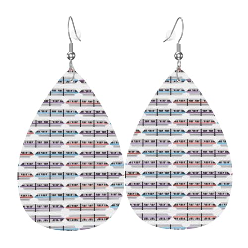Monorail Train Teardrop Leder Ohrringe Damen Druck Anhänger mit Haken Mode Vintage Party Alltag, Einheitsgröße, Leder von FHIZOAL