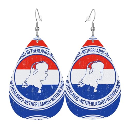 Niederlande Karte auf Flagge Backg Teardrop Leder Ohrringe Damen Druck Anhänger mit Haken Mode Vintage Party Alltag, Einheitsgröße, Leder Niederlande Karte auf Flagge Backg Teardrop Leder Ohrringe Damen Druck Anhänger mit Haken Mode Vintage Party Alltag, Einheitsgröße, Leder von FHIZOAL