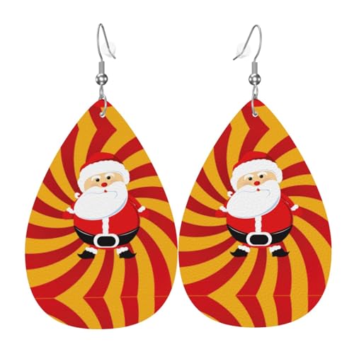 Niedliche Weihnachtsmänner Teardrop Leder Ohrringe Damen Druck Anhänger mit Haken Mode Vintage Party Alltag, Einheitsgröße, Leder von FHIZOAL