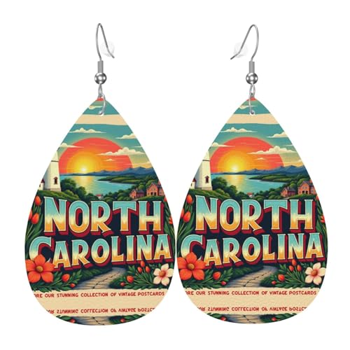 North Carolina Vintage Postca Teardrop Leder Ohrringe Damen Druck Anhänger mit Haken Mode Vintage Party Alltag, Einheitsgröße, Leder North Carolina Vintage Postca Teardrop Leder Ohrringe Damen Druck Anhänger mit Haken Mode Vintage Party Alltag, Einheitsgröße, Leder von FHIZOAL